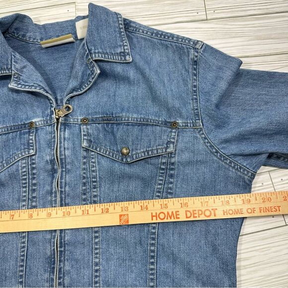 VNTG LIZ CLAIBORNE Y2K FITTED LAYERING CROPPED ZIP UP LONG SLEEVE DENIM JACKET - Picture 3 of 6